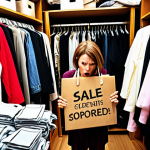 Emotional Shopping**

A cluttered closet overflowing with clothes, many with price tags still attached. In the foreground, a person looks stressed and overwhelmed, surrounded by shopping bags and credit card statements. The color palette is bright and chaotic, with sale signs and advertisements visible in the background. Focus on portraying a sense of regret and financial burden. The words "SALE" and "LIMITED TIME ONLY" should subtly be incorporated into the background.

**