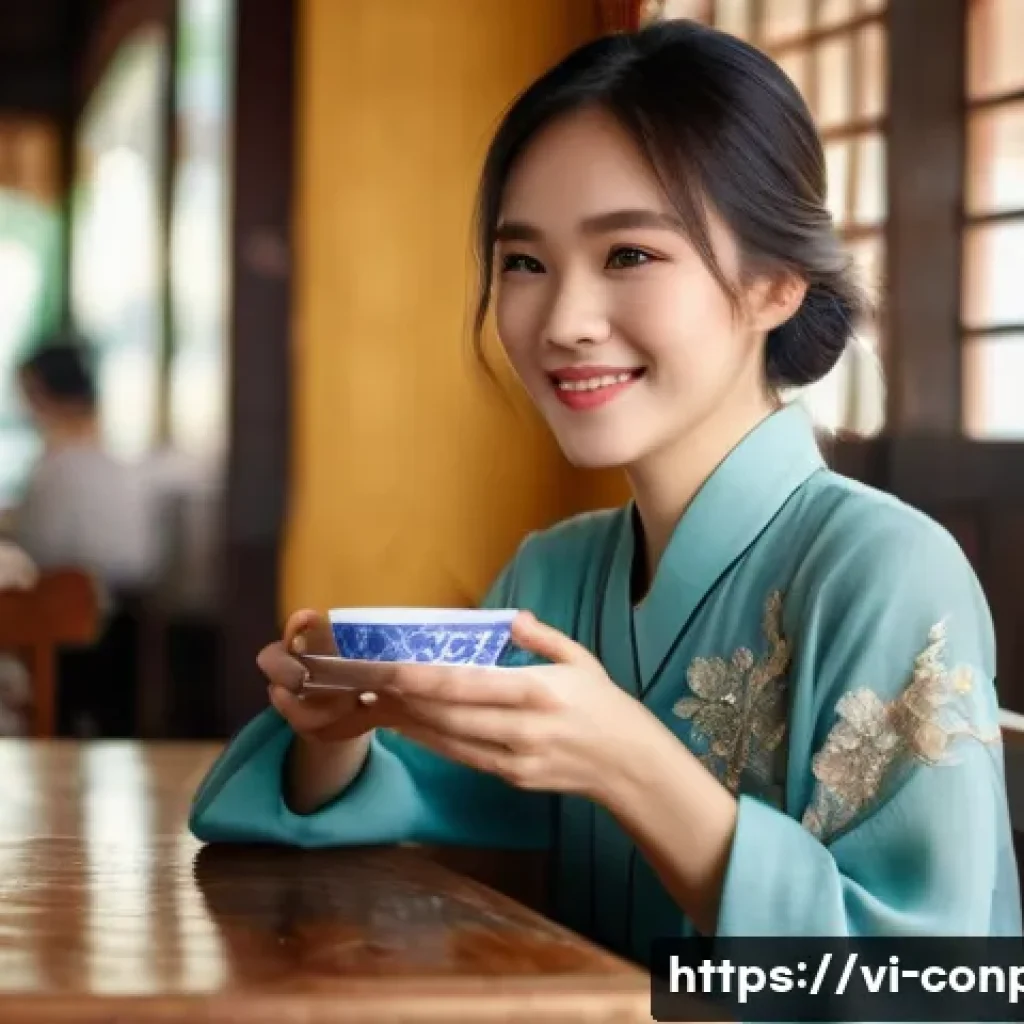 소비자 심리학과 감정 경제학의 접점 - **Prompt:** A cozy, vintage-style Vietnamese cafe interior. In the foreground, a young Vietnamese wo...