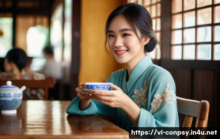 소비자 심리학과 감정 경제학의 접점 - **Prompt:** A cozy, vintage-style Vietnamese cafe interior. In the foreground, a young Vietnamese wo...