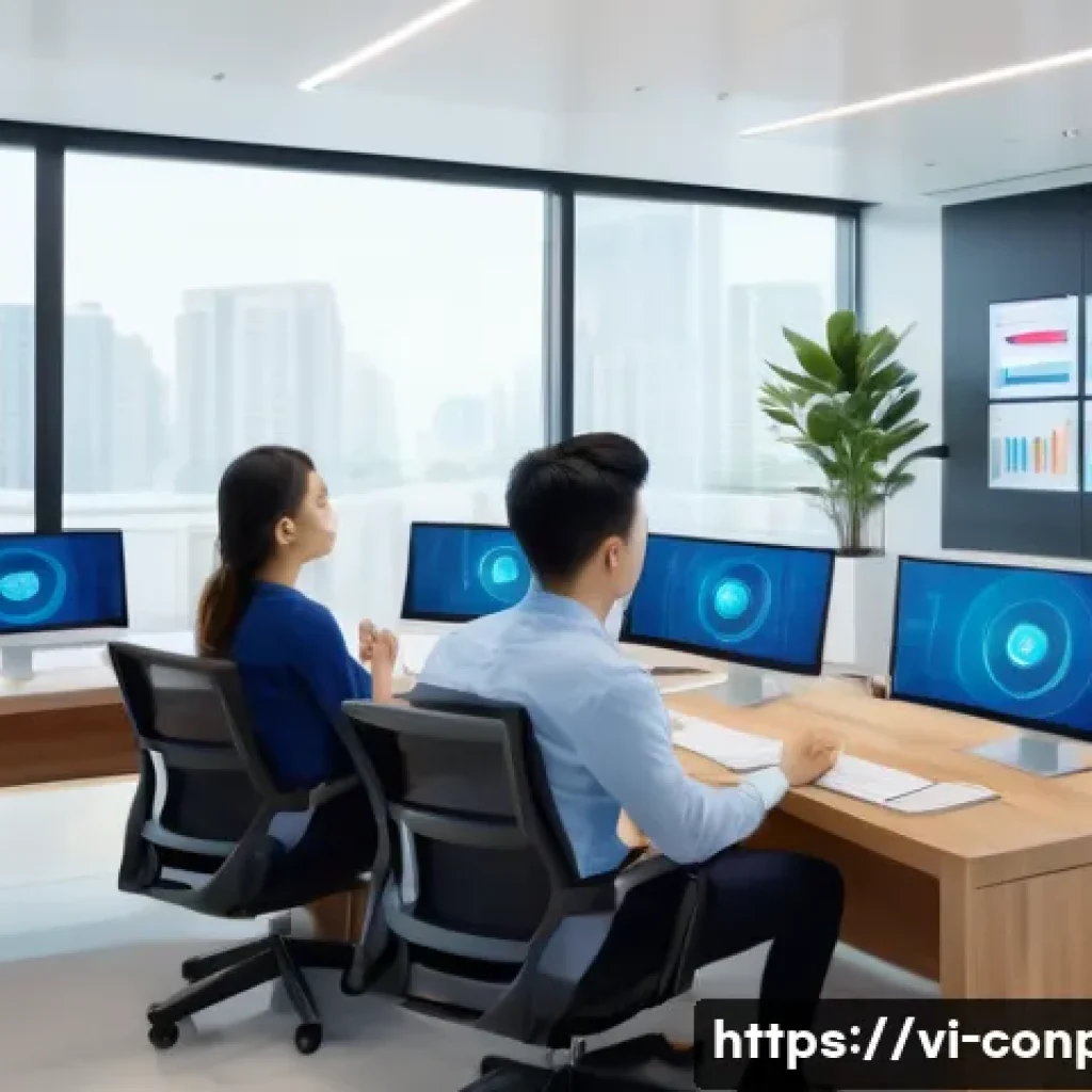 소비자 행동을 예측하는 감정 분석 모델 - A modern Vietnamese business meeting scene in a bright, sleek office, featuring diverse professional...