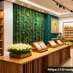 Home 22 감정 경제학의 실제 적용 사례 - A modern Vietnamese retail store interior with warm, inviting lighting and cozy wooden furniture, so...