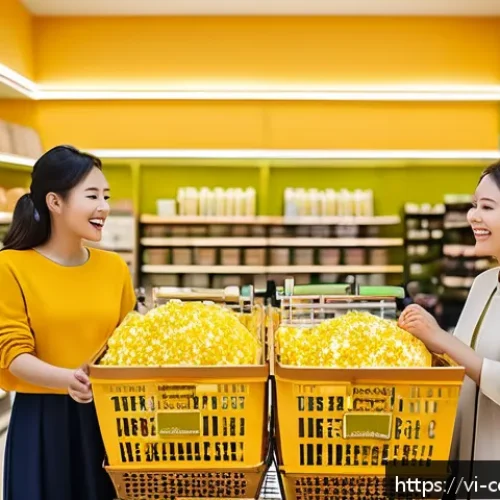 Home 32 소비자 심리학과 감정 경제학의 차이 - A vibrant Vietnamese retail store interior showcasing a warm, inviting atmosphere with soft yellow l...