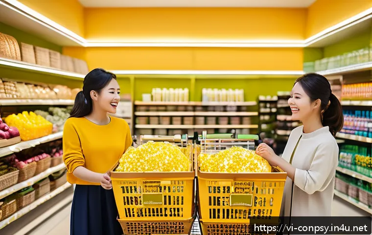 소비자 심리학과 감정 경제학의 차이 - A vibrant Vietnamese retail store interior showcasing a warm, inviting atmosphere with soft yellow l...